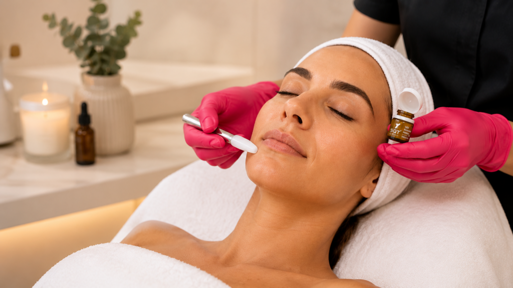 Aplicación de un tratamiento facial SQT BioMicroneedling en Beauty Liz